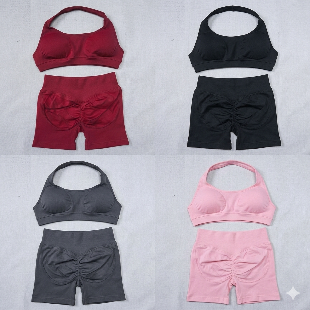 2-Piece Fitness Set: Butt-Lifting Shorts and Halter Top